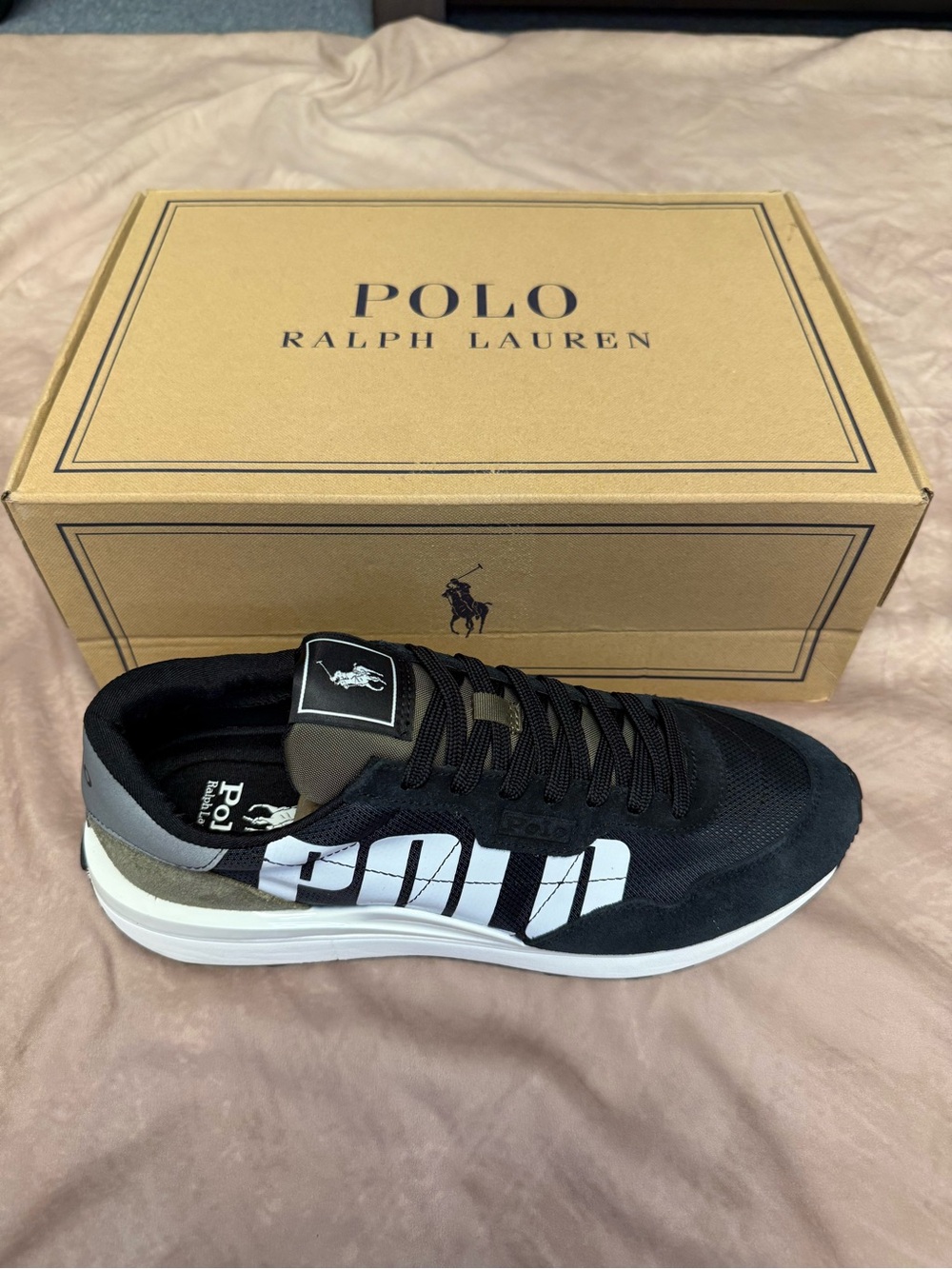 Polo Ralph Lauren Train 89 Sneakers Men’s 9.5 Black White Leather Shoes w/ Box